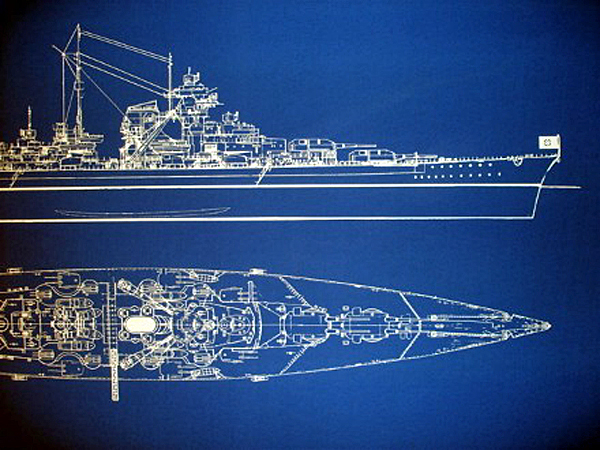 Beach Battleship on Battleship Bismarck Blueprint Plan 24 X36  Big Blue Ebay