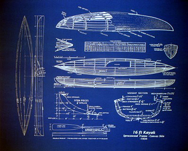 Wood and Canvas KAYAK Boat 1934 Blueprint Plan Drawing 20x24